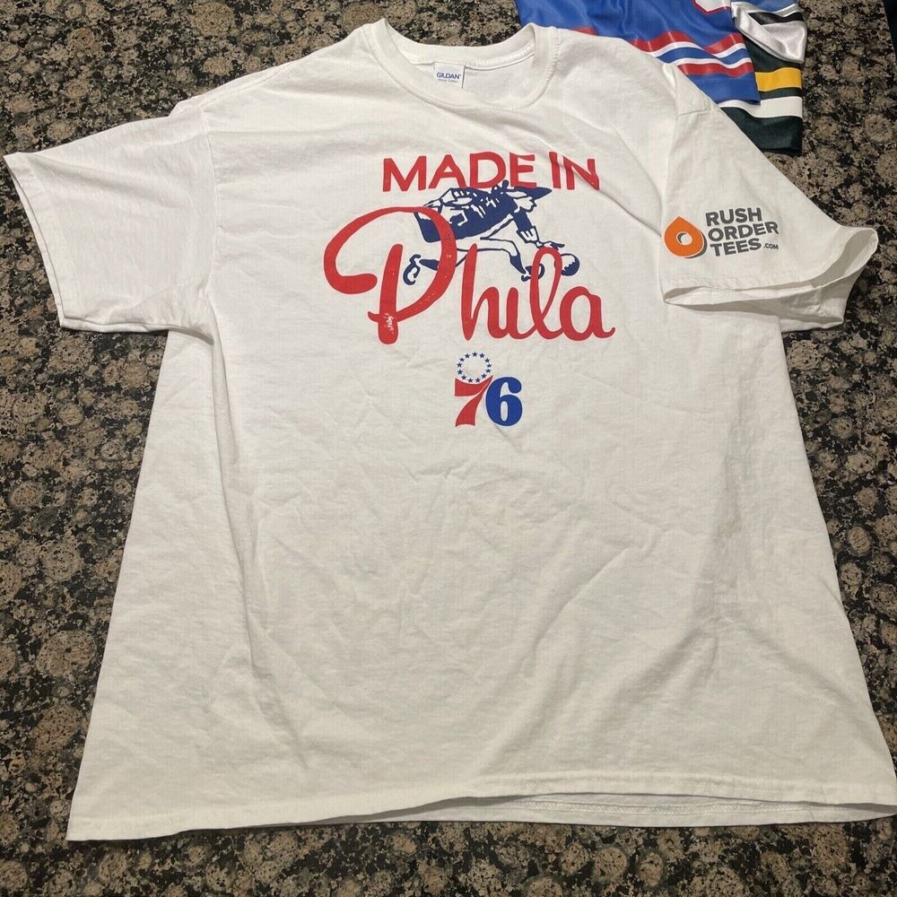 MADE IN PHILA 76 Promo Game Giveaway T Shirt Basketball Philadelphia 76ers XL